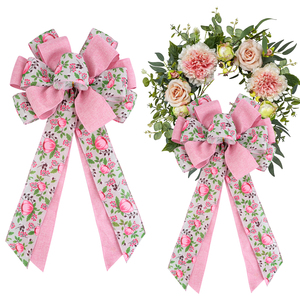 Fiocchi Grandi Rosa in Tela di Juta Naturale per Albero, Matrimonio, Festività, Artigianato, Fiori Estivi e Primaverili, Ghirlande per Porta d'Ingresso - Product Image 1