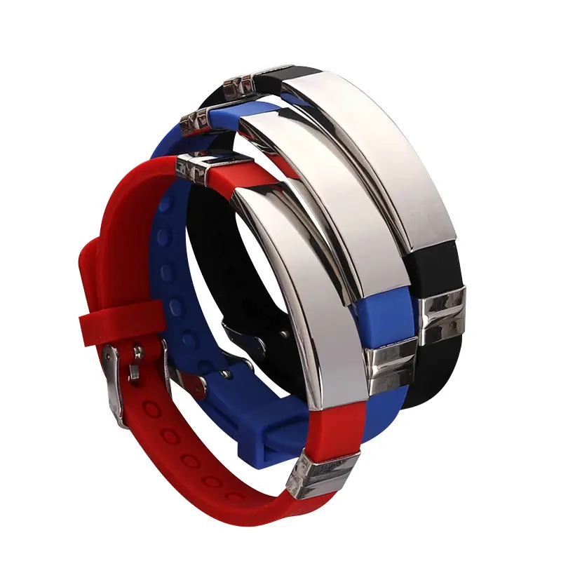Verschiedene Farben Personal isierte Edelstahl Weiches Silikon Erwachsene verstellbare Anti-Lost Safety ID Armband Armbänder