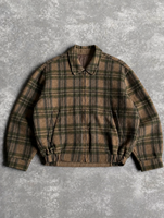 Veste en laine à carreaux vintage pour homme, coupe courte et ample, avec fermeture éclair et revers, style streetwear, personnalisable, vente en gros