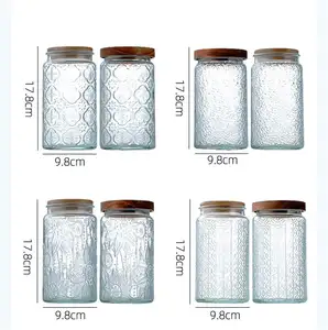 Wholesale 1 Gallon Large Glass Storage Containers with Wooden Lid for Laundry Room, Big Canisters Rice Container Cookie Jar