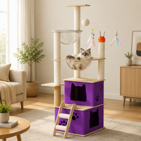 Arbre à chat multi-niveaux en MDF et carton ondulé avec jouet électrique, emballage écologique, montage facile pour salon/bureau