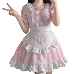 Robe de cosplay de demoiselle d'honneur rose pour femme, costume d'anime pour jeu de rôle de demoiselle d'honneur, robe mignonne avec tablier et détail nœud - Product Image 5
