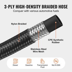 8AN Fuel Line Kit 20 FT Nylon Stainless Steel Braided Fuel Hose 0.43\" Black <b>Swivel</b> Fitting Adapter Kit 12 PCS Hose - Product Image 3
