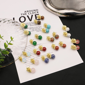 Clous d'oreilles en pierre naturelle plaquée or 18 carats pour femmes, cadeaux de mariage, de fiançailles, simples, vente en gros - Product Image 3