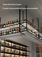 Meuble de bar moderne en métal éclairé pour la maison, avec rangement suspendu pour verres à vin