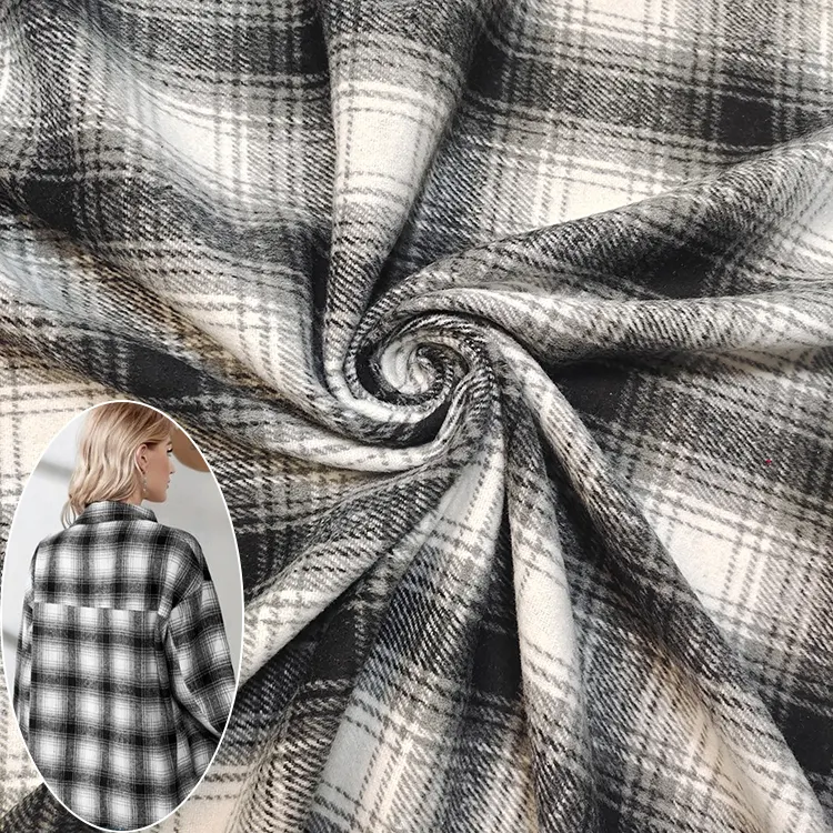 hot sale winter plush grid shirt fabric fleece Yarn dyed polyester cotton viscose blend flannel plaid shirt fabric