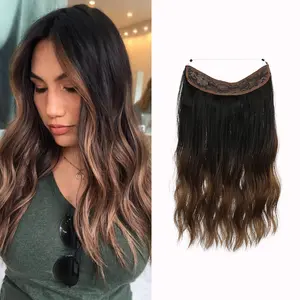 Extensions capillaires synthétiques bouclées ondulées — noble, fil discret Invisible, sans Clips, tête complète, 16 pouces, 80g