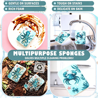 Éponges en cellulose compressée imprimées de fleurs sauvages, réutilisables, non abrasives, pour la vaisselle, la salle de bain, les voitures et le nettoyage domestique de l'évier