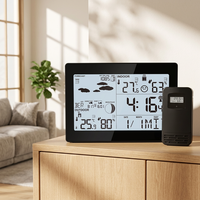 Horloge météo intelligente en ABS avec signal DCF baromètre de température et d'humidité, vertical/mural, pour l'extérieur et le bureau.