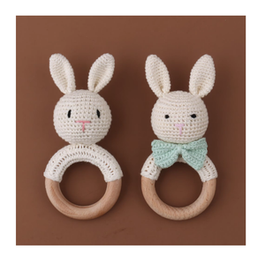 Fabbrica direttamente vendite Baby Weave ciuccio Clip Crochet Bunny Rabbit massaggiagengive sonaglio con campane anelli di legno giocattoli per bambini - Product Image 1