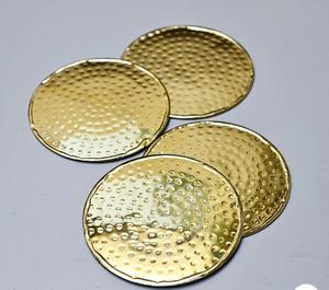 Handcrafted Golden Hammered Brass <b>Coaster</b> <b>Set</b> of 4 Luxury Drinkware for Tea Coffee Dining Table Home Decor and Housewarming Gift - Product Image 1