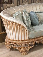 Ensemble de canapés de salon de style européen, villa de luxe française, tissu amovible et lavable, canapé sculpté en feuille d'or, modèle DJ-10036