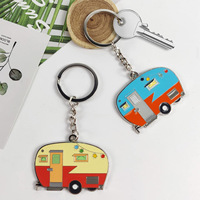 Porte-clés de caravane en alliage de zinc argenté de haute qualité, style laiton avec impression offset, motif dessin animé, cadeau de voyage