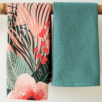 Pastorale katoenen snel drogende theedoeken & servetten set met frisse fruitplantenprint voor thuisgebruik, unisex