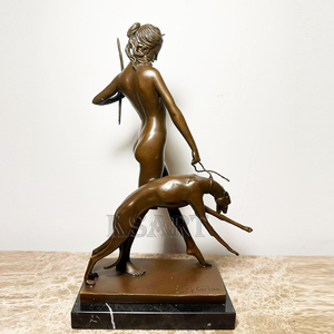 Sculpture en bronze de la déesse de la chasse, jeune fille menant un chien, découpe et impression personnalisées, couleur et taille sur mesure, sculpture d'art de jardin extérieur - Product Image 2