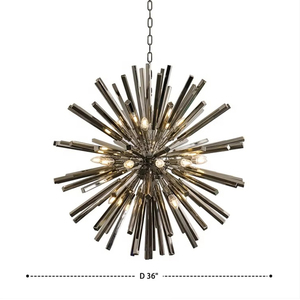 Lampada a Sospensione Industriale LED Spark Ball 36 Pollici, Stile Sputnik Dandelion, Creativa Retrò per Sala da Pranzo, Luce Pendente Argento - Product Image 6