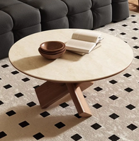 Table basse en bois et pierre de style Wabi-Sabi rétro, design pliable durable avec rangement pour les petits salons, meubles de maison