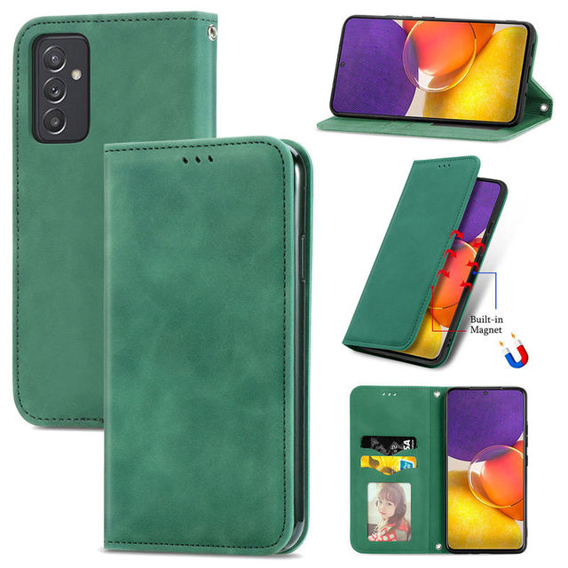 Business Shockproof Case for Samsung A82 5G Matte Flip Leather Wallet Case Retro Card Slot Book Phone Cover Case