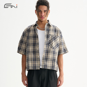 <span class=keywords><strong>Camicia</strong></span> a <span class=keywords><strong>Quadri</strong></span> in Cotone di Alta Qualità, <span class=keywords><strong>Manica</strong></span> <span class=keywords><strong>Corta</strong></span>, Taglio Corto, Stile Casual alla Moda per <span class=keywords><strong>Uomo</strong></span> - Product Image 4