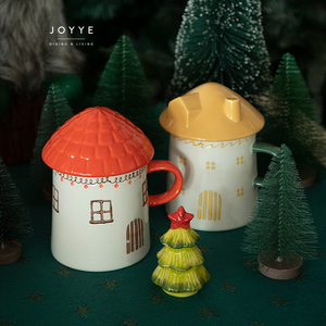 Joyye Giáng Sinh Tiểu Bộ Đồ Ăn Thiết Lập Với Handpainted Cây Giáng Sinh Đặt Bữa Ăn Tối Và Mái Nhà Có Hình Dạng Cốc Gốm Đồ Ăn - Product Image 3