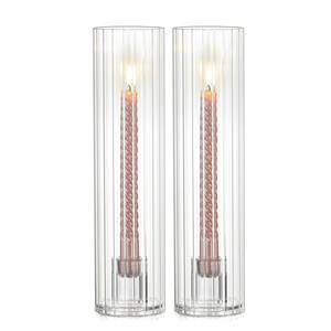 シリンダー2つのエンド中空ホウケイ酸ガラス耐風管ガラステーパーキャンドルホルダー付き - Product Image 1