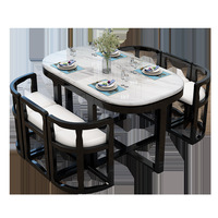 Vente directe usine – Ensemble table et chaises de salle à manger moderne extensible, plateau en marbre, pieds en bois massif, ovale, 6 places, mobilier de maison et hôtel, petit modèle
