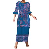 Ensembles Puletasi pour femmes, col rond, longueur au sol, taille naturelle, lavables, personnalisables, style Samoa (Asie et îles du Pacifique)