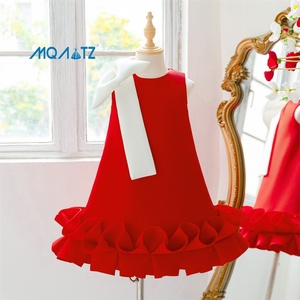 Robe de princesse trapèze à nœud floral MQATZ pour enfants, tenue d'été douce en satin à col rond pour fêtes d'anniversaire et demoiselles d'honneur - Product Image 3