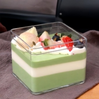 Contenants carrés en plastique transparent, vente directe usine, pour mousse, tiramisu, dessert, pudding, boîte à gâteau en acrylique, boîte à dessert pour aliments