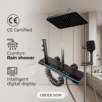 Ensemble de douche mural intelligent en aluminium noir avec affichage LED, pommeau de douche pluie et douchette à main avec barre coulissante, certifié CE