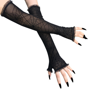 Nuevos Guantes de Halloween para <span class=keywords><strong>Mujer</strong></span>, Guantes de Malla de Medio Dedo con Diseño de Telaraña, Largos, Rojos y Negros, <span class=keywords><strong>Disfraz</strong></span> de Cosplay para Halloween - Product Image 3
