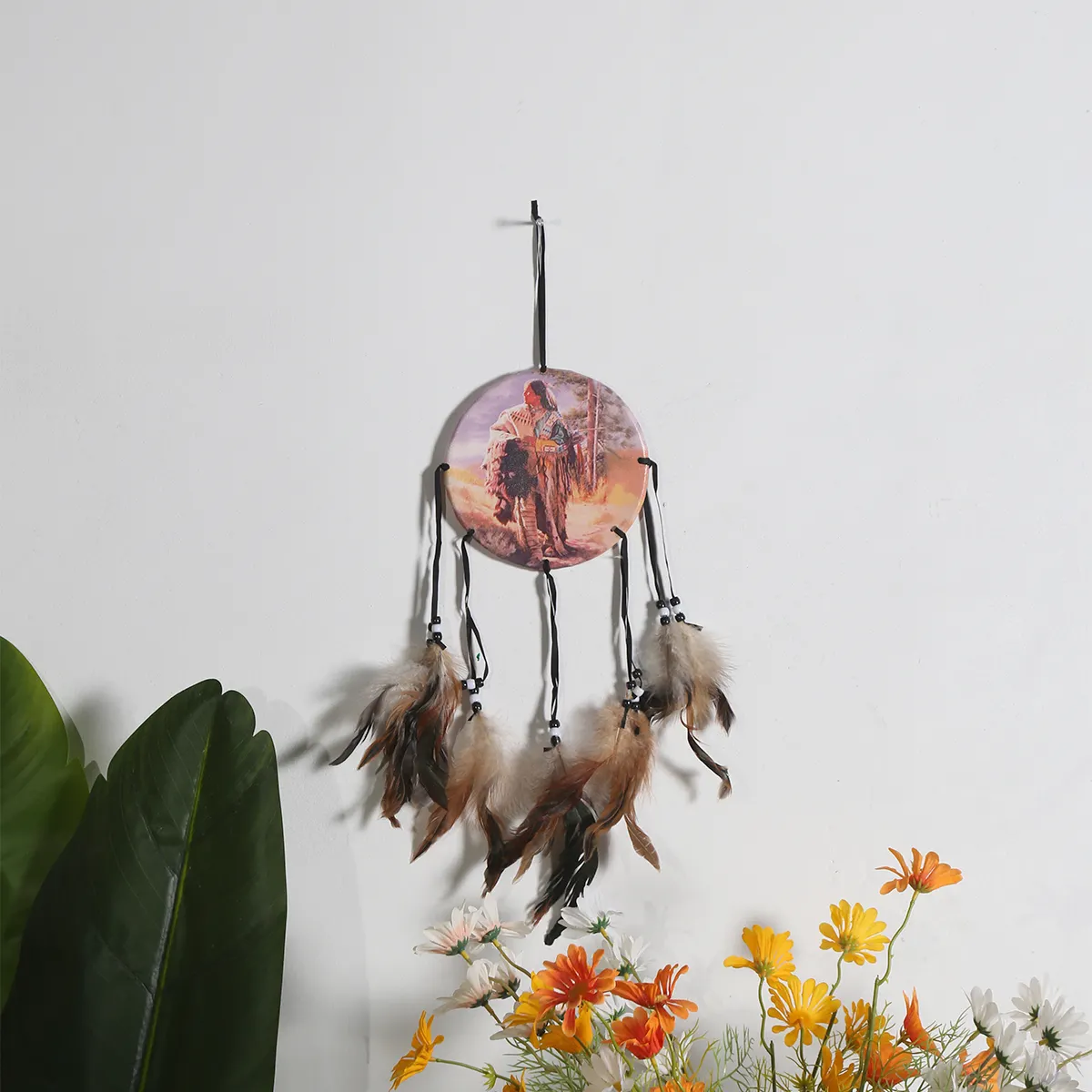 RTS India Oli Pantting Character Dream Catcher with Natural Feather Handmade Wall Hanging Home Decor