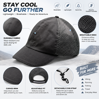 Casquette de baseball noire en maille respirante, légère, à séchage rapide, avec visière incurvée réglable, idéale pour les trajets quotidiens et les voyages en plein air