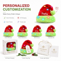 Chapeau de Père Noël LED personnalisé avec logo, éclairage complet rouge et vert, 30 perles colorées, bordure en peluche, à piles, pour Noël, décorations de fêtes, vente en gros, OEM