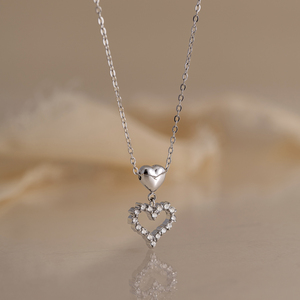 Collana con Doppio Ciondolo a Cuore in Acciaio Inossidabile <span class=keywords><strong>J</strong></span>&D Jewelry per Donne, Colore Argento con Strass Scintillanti, Regalo Romantico - Product Image 5
