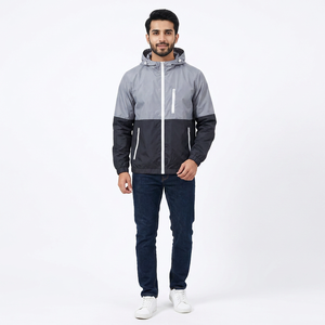 Veste coupe-vent en toile pour homme, couleur unie, personnalisable, avec empiècements contrastants sur le devant, respirante, infroissable et élégante - Product Image 1