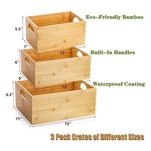 3 gói tre lưu trữ bin hộp cổ điển tự nhiên Organizer Stackable <span class=keywords><strong>cubby</strong></span> giỏ container xử lý hiển thị cuốn sách đồ chơi công cụ hộ gia đình - Product Image 6