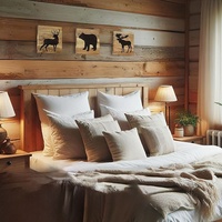 Ensemble de 3 tableaux muraux en bois véritable, ours et élan, décoration rustique de cabane forestière pour la maison, salon, thème de la chasse, cadres en bois
