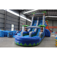 Toboggan aquatique gonflable commercial extérieur de 9 m en PVC/vinyle bleu avec piscine intégrée pour enfants, idéal pour la maison ou l'école