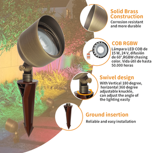 RGBW ландшафтное освещение для сада, уличные светильники 15 Вт 24 В, латунный COB RGBW <span class=keywords><strong>LED</strong></span> прожектор, уличный, с управлением через приложение, адресуемый, UCS2904 - Product Image 2