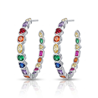 SENYU Exquisitos Pendientes de Aro de Lujo Multicolor Arcoíris para Mujer, con Piedras CZ en Forma de Corazón, Ovaladas, Baguette y Marquesa, Aros Grandes