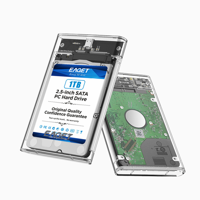 EAGET 2.5inch 2.0  Plastic Material Hard Drive HDD Transparent Enclosure