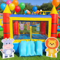 Casa Inflable para Niños Roja, Azul y Amarilla, 3x3x2.5M, PVC de 0.55mm, Capacidad >200KG, con Soplador, Fácil de Instalar, para Fiestas de Cumpleaños al Aire Libre