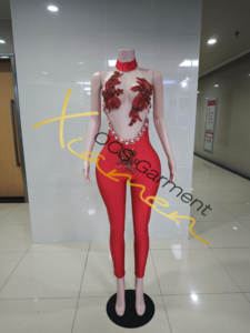 Combinaison moulante sexy pour femme Ocstrade, faite à la main, avec appliques 3D rouges, dos nu, pour soirée, grande taille - Product Image 3