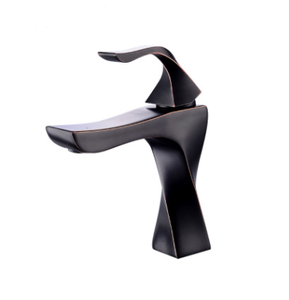Robinet de lavabo de salle de bains à poignée unique, Feenice monté sur le pont, ORB en laiton chaud-froid - Product Image 1
