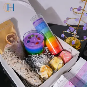 OEM Meditation Accessories Energy Spiritual Crystal Bath Bomb Bath Salt And Chakra Candle Healing Box Set