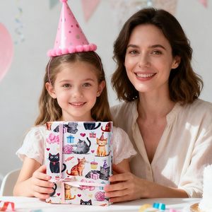 Reversible Cat <b>Wrapping</b> <b>Paper</b> 17 In X 16.5 Ft Double Side Watercolor Kitten Birthday Gift Wrap For Craft Recyclable - Product Image 5