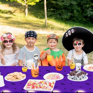 Mantel rectangular púrpura de Halloween, Castillo de luna llena, poliéster, cubierta de mesa de fiesta de noche aterradora, juego de vajilla de decoración en Stock - Product Image 2