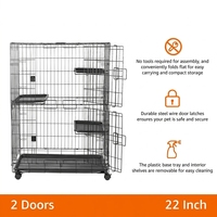 Cage pour chat à 3 niveaux, écologique et durable, avec cadre thermolaqué, facile à nettoyer, plateau amovible, portes avant, portable et pliable