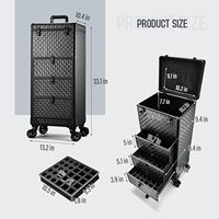Chariot de Salon Professionnel à 3 Tiroirs avec Roues Verrouillables, Valise de Maquillage Roulante, Grande Boîte à Cosmétiques à Roulette
